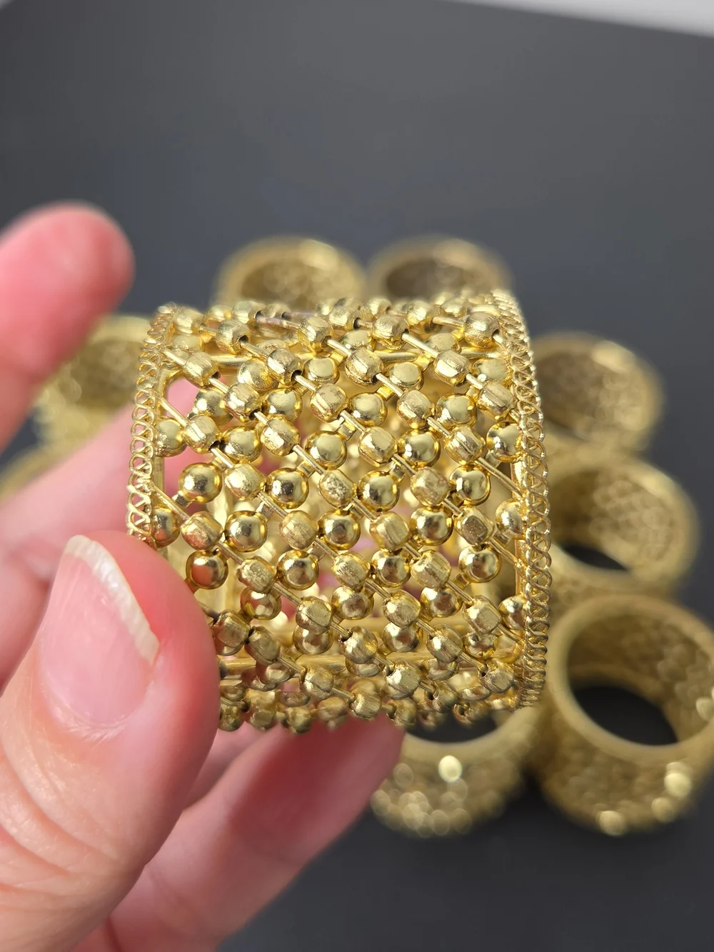 Set of 14 Gold-Tone Filigree Round Napkin Rings